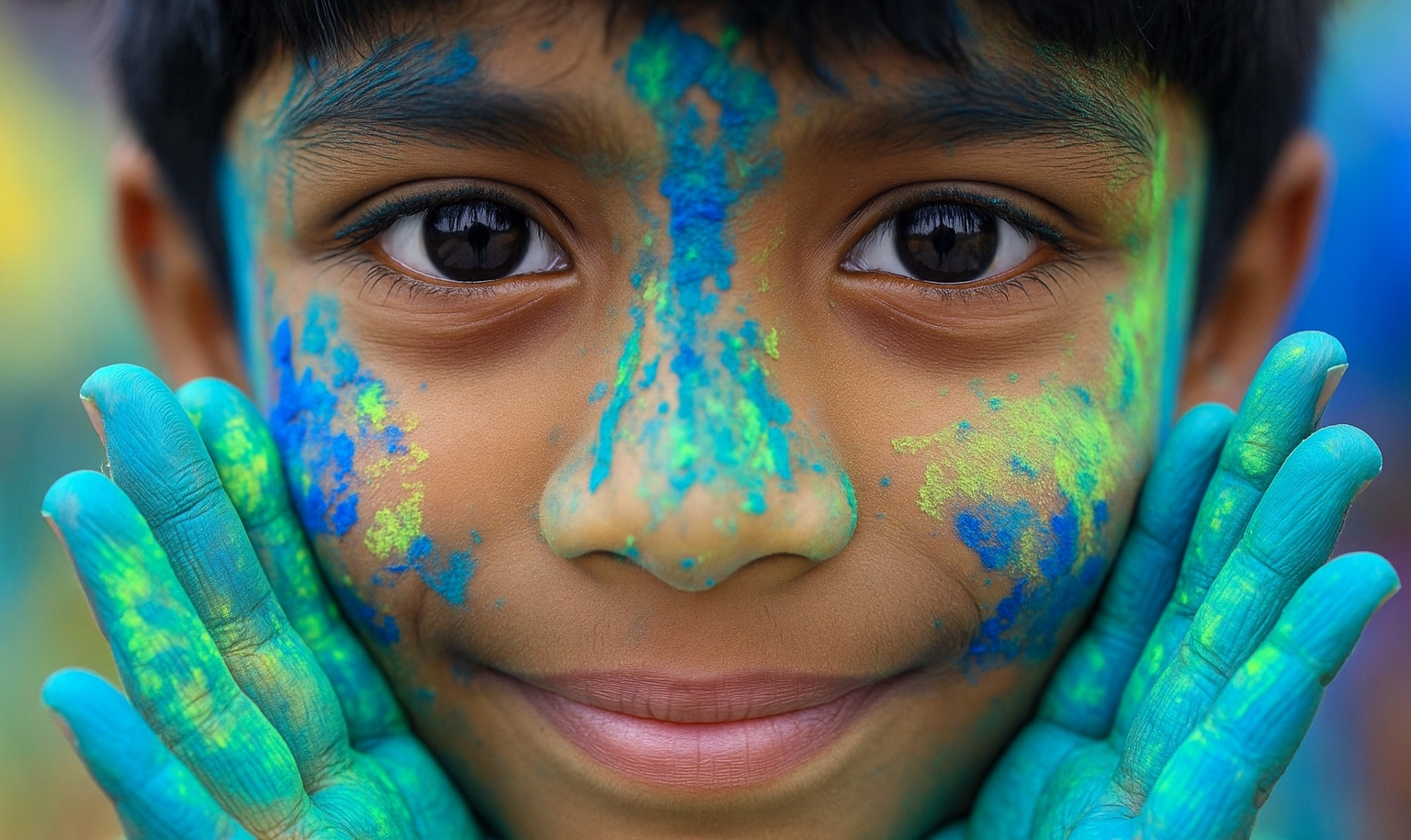 Original Holi celebration photo of a smiling child - 841 KB Original Holi celebration photo of a smiling child - 841 KB